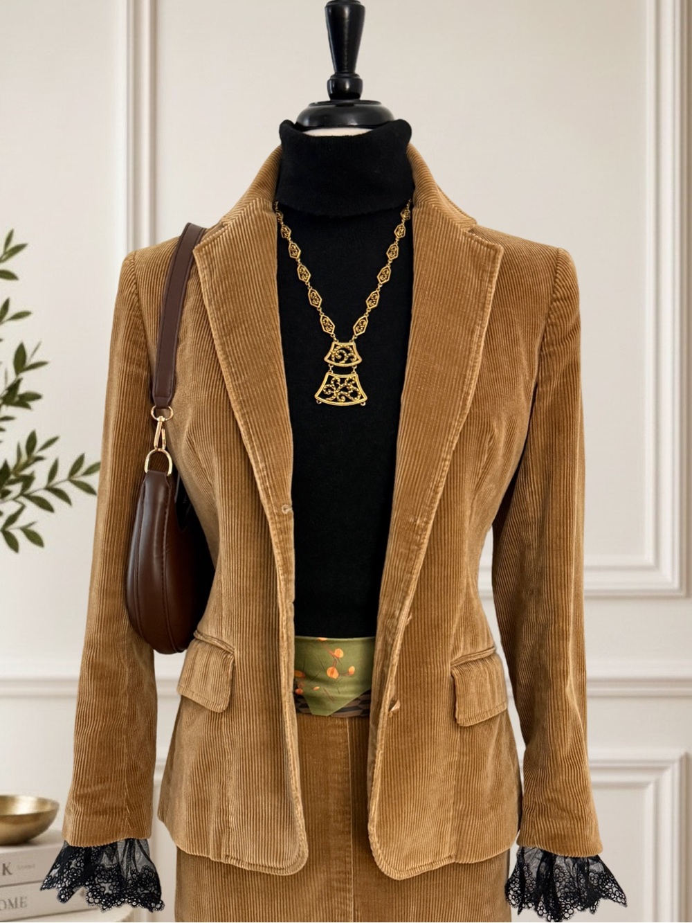 Vintage Jacobson’s Camel Corduroy Blazer Jacket Skirt Suit Set Minimalist